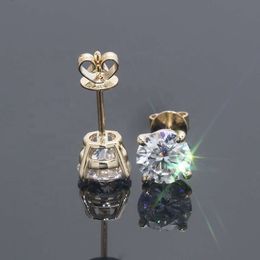 Boucles d'oreilles classiques à quatre griffes, 1 Ct X Total 2 Carats, or blanc/jaune 18 carats, diamant Moissanite