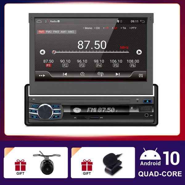 1 Din Autoradio autoradio stéréo lecteur Audio Android 10.0 écran rabattable Navigation GPS 2GB 32GB Quad Core Wifi Aux caméra