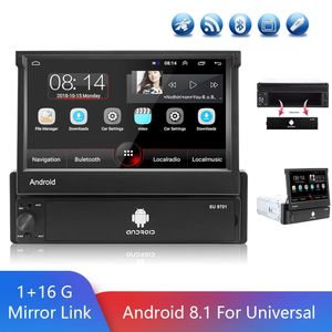 1 DIN-auto Radio Android 8.1 Universele intrekbare FM GPS-radio Stereo DVR USB 1080P Multimedia Player Support Camera