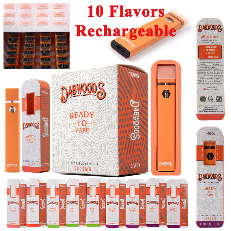 1 Gram Dabwoods Disposable Vape Pens Rechargeable E Cigarettes 280mAh Battery For E-Cigs Starter Kits Empty Thick Oil Carts 10 Flavors