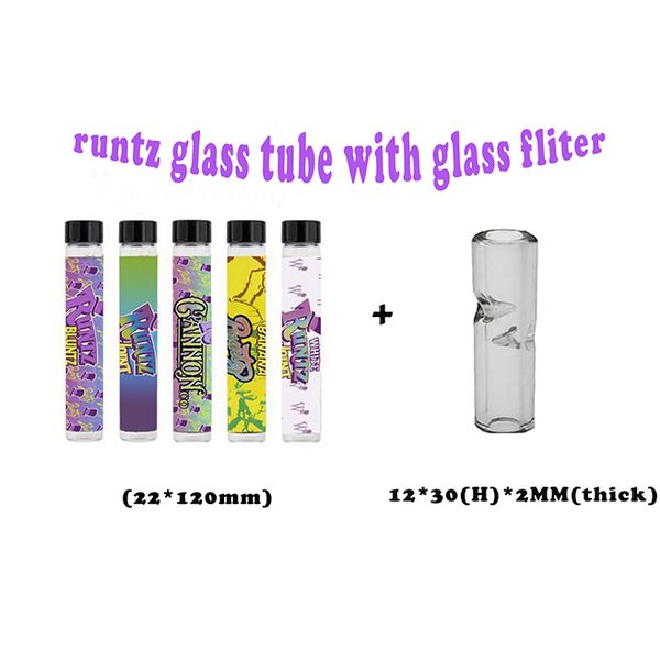 Tube de verre pré-roulé Runtz de 1 gramme avec filtres en verre, faible MOQ, emballage MoonRock, herbes sèches, mini-embouts de filtre en verre de 12 mm de hauteur, tabac rond