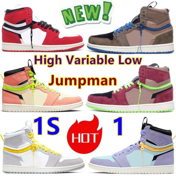 1 High Black Brown Basketball Chaussures Variable 1S Switch Low Light Smoke Grey Chicago Purple Pulse Neon Vin Rouge Hommes Femmes Baskets Designers Baskets Jumpman Bottes