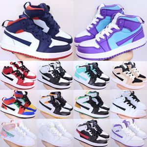 1 Hoge Kinderschoenen Voor Jongen Gril Basketbalschoen 2022 Ontwerper Chicago Wit Hof Paars Multi-Color Outdoor Kinderen Baby Sport Sneakers Maat 22-35