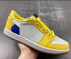 Travis X 1 Low OG Canary heren dames basketbalschoenen geel wit blauw outdoor sportschoenen DZ4137-700 met doos Racer blauw-licht zilver-gom middenbruin