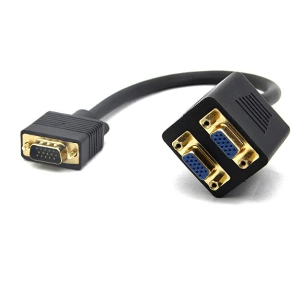 1 en 2 enchufe chapado en oro VGA 1 macho a 2 hembra Splitter Cable de video para host a monitor