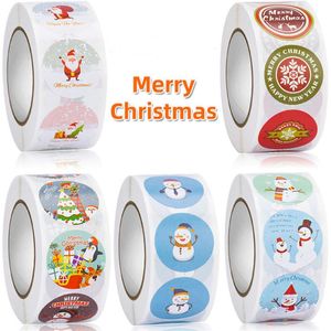 1 inch Merry Christmas DIY Handgemaakte Sticker Pakket Dank u Label Afdichting Stickers Party Sneeuwpop Adhesive Seal Labels Briefpapier Sticker 500 Stks / Roll