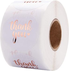 Bedankt stickers roll 500 pc's roségouden labels voor bakverpakkingen, envelopafdichtingen, kleine bedrijven, witte stickers tags voor bruiloft, verjaardag, feest 1223180