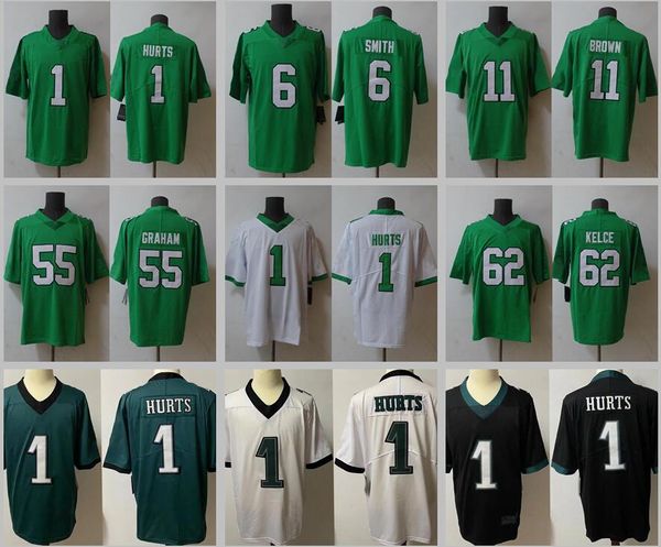 1 Jalen Hurts Maillots de football cousus DeVonta Smith A.J. Marron Jason Kelce Brandon Graham Haason Reddick Brian Dawkins Hommes Femmes Jeunes S-3XL vert maillot à domicile