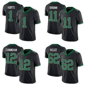 1 Jalen Hurts Maillots de football cousus Jason Kelce DeVonta Smith Brown Brian Dawkins Randall Cunningham Haason Reddick hommes femmes jeunesse noir maillot personnalisé