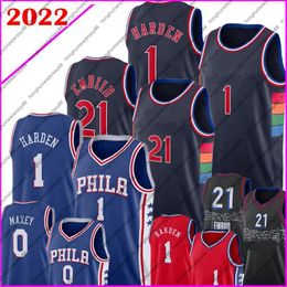 1 Jame man Harden Jersey s 2022 joel 21 embiid Tyrese 0 Maxey Basketball Maillots Allen 3 Iverson Bleu Blanc Rouge Noir 76 89 S M L XL XXL