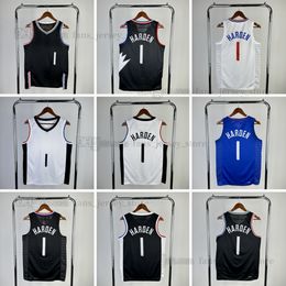1 James Harde n 2023-24 Nueva temporada Camisetas de baloncesto impresas Camisas blancas y negras