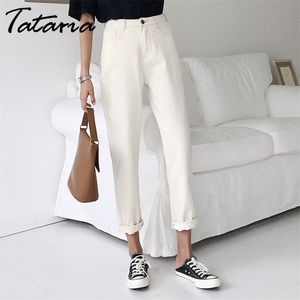 1 jeans harem voor vrouwen losse vintage beige pant hoge taille katoen Jean vrouwelijke vriendje denim 210514