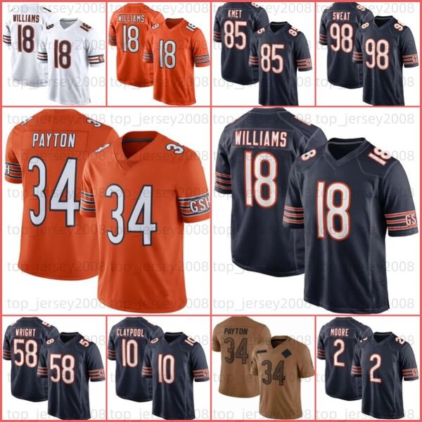 DJ Moore Football Jersey 18 Caleb Williams Darnell Wright Walter Payton Jaquan Brisker Darnell Mooney Cole Kmet Brian Urlacher Robert Tonyan Roschon Rome Odunze