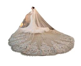 1 couche dentelle applique voile de mariage cathédrale voiles de mariée appliques dentelle bord cristaux 1T avec peigne attaché sur mesure long 4 M 8582854