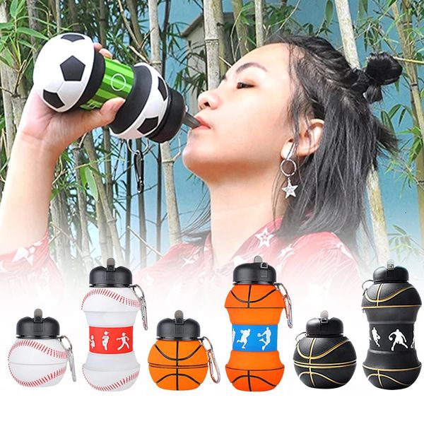 1 litre Football pliable enfants bouteilles d'eau portables bouteille d'eau de football de football de football en forme de bouteille d'eau en silicone 240507