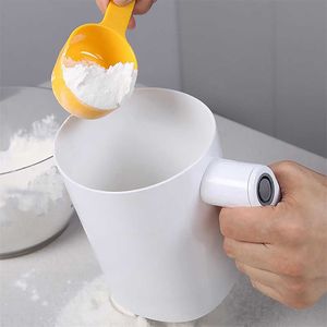 1 liter handheld elektrische meel zeef icing suiker poeder roestvrij stalen meelscherm cup vormige zifter keuken gebak cake tool 210626