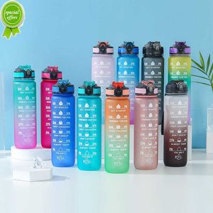 Bouteille d'eau de 1 litre avec tasse givrée en plastique paille avec marqueur de temps pour les filles Kawaii Portable Travel Outdoor Sport Fitness Cups