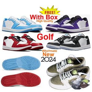 1 Lage Golf eindeloze achtervolging Royal Toe 1S hardloopschoenen 2025 Nieuwe middernacht marine Court Shadow Smoke Noble Black Rust Pink UNC Chicago With Box Men Women Golfschoen