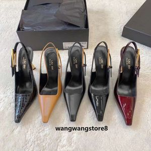 1 Luxe Lee Mirrored Leather Slingback Pump Prom jurk Dance Black Shoe Man Designer Heel Woman Sandaal Glip Flip Flip Slipper Crocodile Slim High Shoes Dhgate