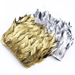 1 m Elegante Gold Tooster Feather Tibe 15-20 cm Plumas naturales para plumas de boda de bricolaje Vestido/falda Accesorios de costura Cinta