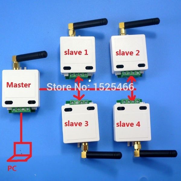 Envío gratuito 1 maestro 4 esclavo 433M Inalámbrico RS485 Bus RF Puerto serie UART Módulo transceptor DTU para cámara PTZ PLC Modbus RTU LED Control