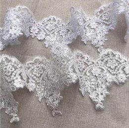 1 mètre 13 cm Cordeau de dentelle Venis tissu bling sequin fleur blanc ivoire veniy maille garniture applique coudre artisanat pour le mariage