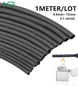 1 meter/perceel 2: 1 zwart 0,8 mm ~ 10 mm polyolefinekabelmouwen elektronische component diy connector reparatie warmte krimpbuis