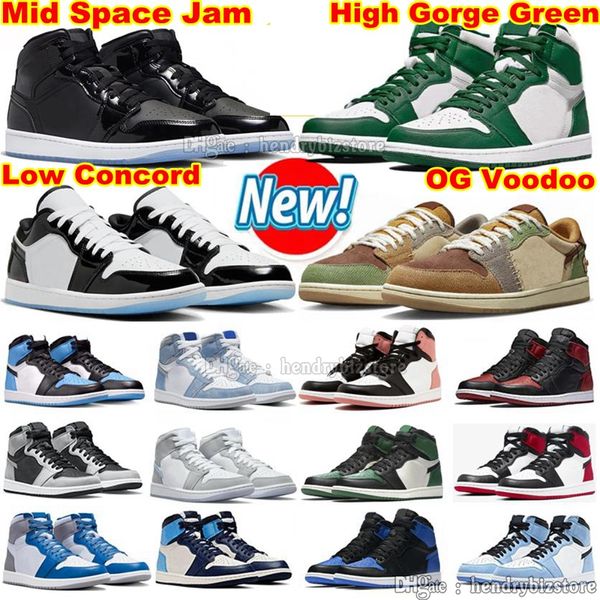 Mid Space Jam Low Concord Basketball Chaussures Hommes High Palomino Gorge Green Zion Williamson Voodoo Stain Black Toe Wolf Gris Blanc Cement Jack Sneakers True Blue With Box