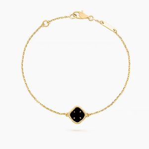 1 Motif Flower Four Leaf Clover Bracelet Designer for Women 2 Side Onyx Mother of Pearl Womens Charm Bracelets V-GOLD Plated Gold Jewelry Woman Daily