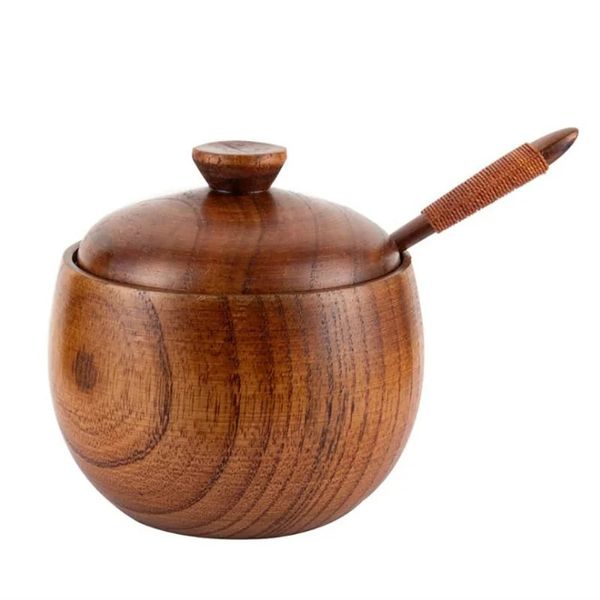 1 vajilla de madera Natural, tanque de especias, utensilios de cocina, tanque de condimentos y tanque de salsa con tapa, mezclador de sal