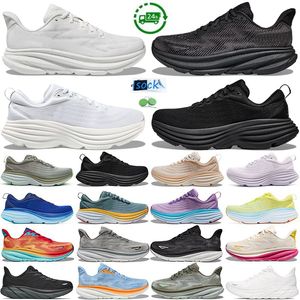 Chaussures de course Men Femmes Clifton 9 Bondi 8 Runner Sneaker Triple Black Blanc Eggnog Cyclamen Orange Blue Blue Rose Gris Fruit Fruit Fruit Fragères Sports Sneakers