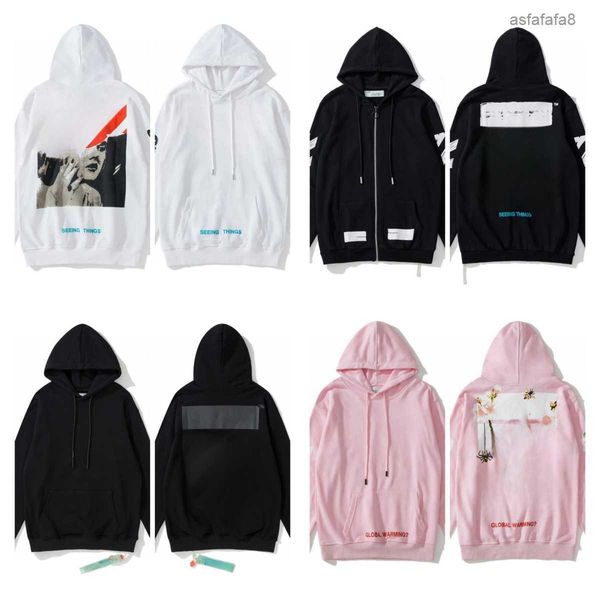 1 Sudadera con capucha de gran tamaño Polo Gris Cremallera completa Y2k Pink Up Diseñador para hombre Sudaderas Offwhite Felpa Off White Men HCJK HCJK