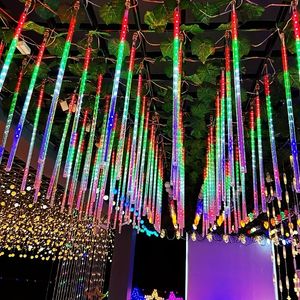 1 paquet de guirlandes lumineuses de pluie de météores de 19,69 pouces, 8 tubes de guirlandes lumineuses LED, décorations de patio extérieur imperméables, décor d'arbre de Noël de mariage, décor de vacances
