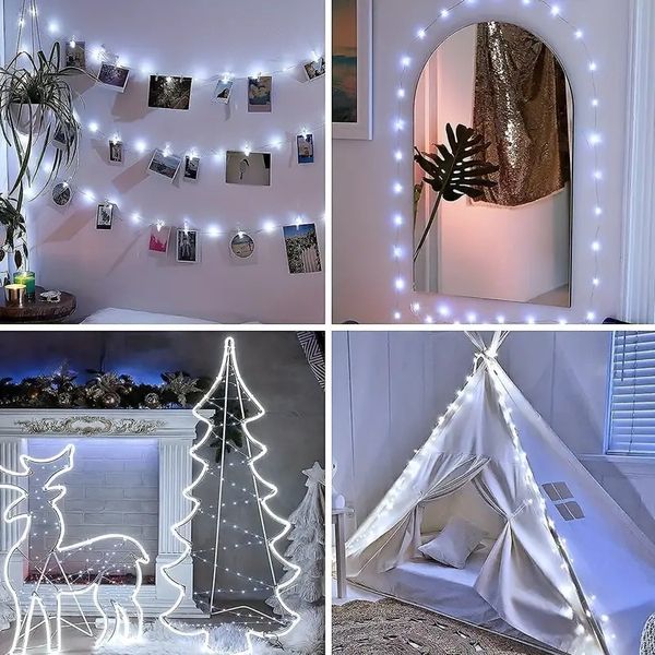 1 paquet/20 M, 200 LED pétard lumière 8 modes USB avec télécommande, décoration d'arbre de Noël plafond chambre guirlande lumières de mariage, blanc chaud, blanc, multicolore