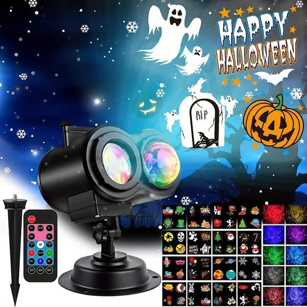 1 paquet de lumières de projecteur de Noël d'Halloween pour l'extérieur, 16 diapositives différentes, projecteurs de flocon de neige de Noël à LED 2 en 1 avec minuterie télécommandée, motifs mobiles