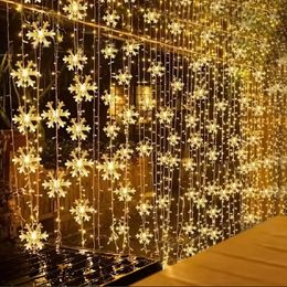 1 paquete de luces LED de color cálido para cortina de copo de nieve, luces románticas de cadena de cortina navideña, luces de cadena de hadas para fiesta de bodas, luces de cadena de dormitorio de jardín en casa