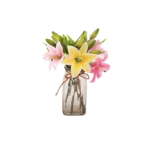 1-emballé fleurs artificielles fausses fleurs lys bouquet de mariage fleurs de mariage décoration de fête décorations de mariage simulation