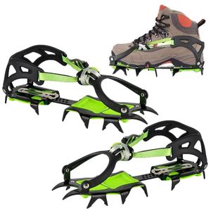 1 paire de Crampons d'escalade à 14 dents pour la marche en plein air en hiver, chaussures de neige pour la pêche sur glace, chaussures antidérapantes, couvre-chaussures en acier au manganèse 240104