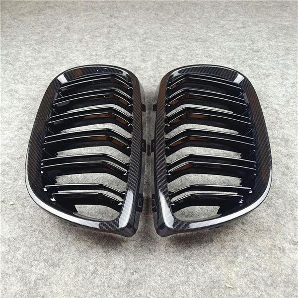 1 par de rejillas de coche negras brillantes de 2 listones, pieza de coche para 3 Series E92 2006-2009, piezas de coche ABS con aspecto de carbono, malla de riñón Grille250N