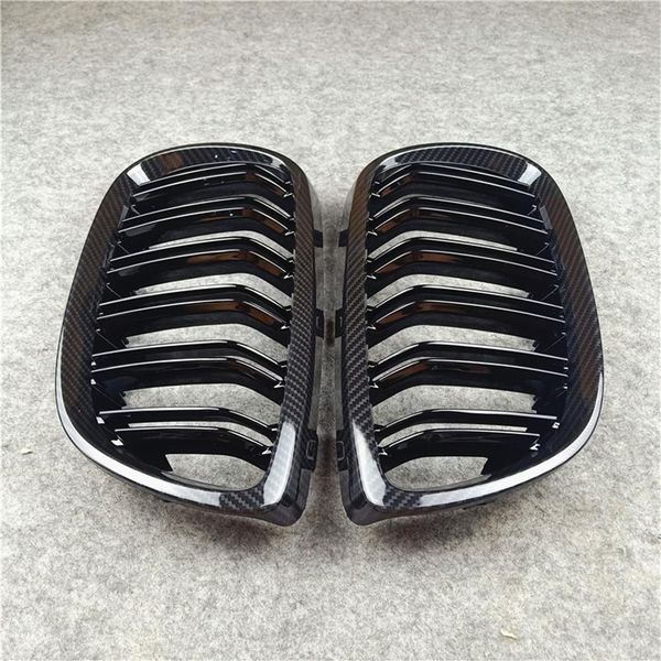 1 paire de grilles de voiture noir brillant à 2 lamelles pièce d'auto pour la série 3 E92 2006-2009 pièces d'auto ABS aspect carbone rein maille Grille262Y