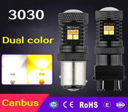 1 paire 3030 16SMD 1157 bicolore clignotant DRL lampe de frein voiture ampoule T20 7443 Canbus BA15D T25 3157 LED bulb6583806