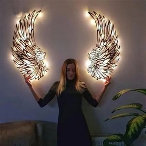 1 paar Angel Wings Metal Wall Art With Led Lights Angel Wing Wall Art Sculpture Angel Feather Wings Pography Art Sculpture 240423