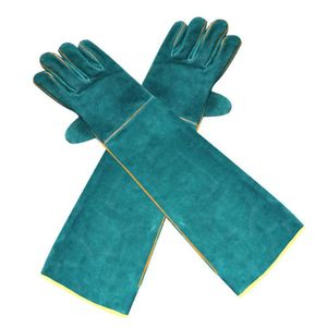 1 paar anti-beet groene handschoenen koe lederen canvas ultra lange wilde slangen vangen PET-training Beschermende accessoires Q0114