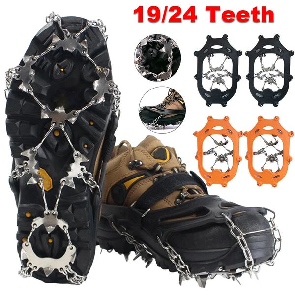 1 paire de crampons d'escalade antidérapants 24 dents chaussures d'alpinisme poignées de démarrage pointe de chaîne avec sac de transport pince à neige pour randonnée Cl 240104