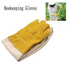 1 paire de gants d'apiculture manches de protection respirant maille jaune peau de mouton blanche et tissu pour Apiculture apiculture 220813