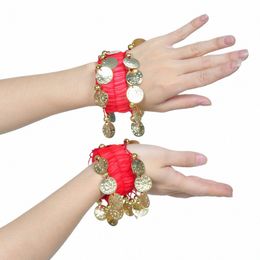 1 Paar Buikdans Pols Enkelboeien Armbanden Chiff Gouden Munt Buikdans Kostuum Accory Valentijnsdag Gift Sieraden 123V #