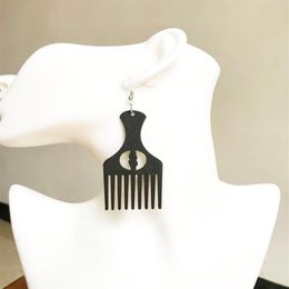 1 paar zwarte afrikaanse kaart kam hout oorbellen Afro pick gift houten sieraden hebben 2 kleuren kan kiezen179r