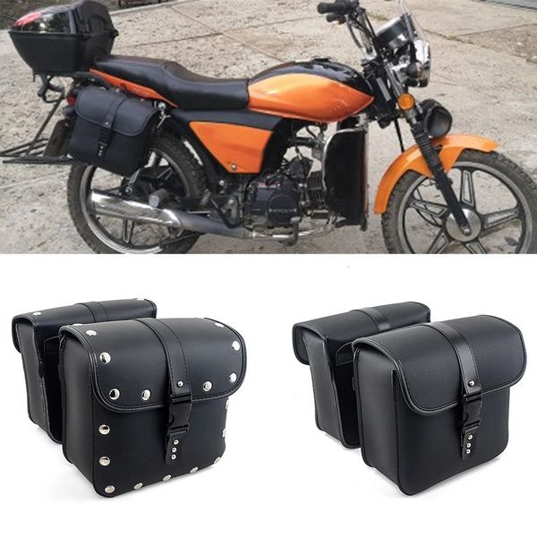 1 paire Motorcycle noir sacs sacs de selle sacs sacs latéraux pour sportster softail dyna road king pu cuir universel 240418