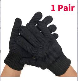 1 paire de gants en maille métallique en fil d'acier noir sécurité Anti-coupure résistant à l'usure cuisine boucher gants de travail jardin auto-défense