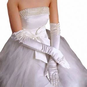 1 Paar Bruid Bridal Wedding Handschoenen Rood Zwart Wit Ivoor LG Garned Satin Elegant For Women Finger Gants Mariage Luvas de Noiva E7M4#